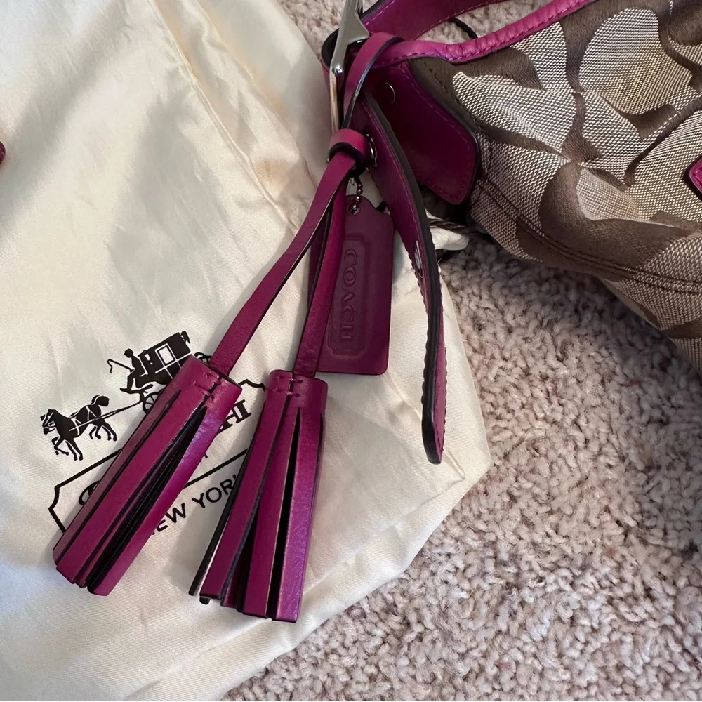 Coach tan and pink shoulder style bag with matching wallet wristlet